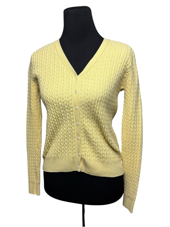 Lauren Ralph Lauren Sweaters - Lauren Ralph Lauren Yellow Cardigan Fisherman Cable Knit Sweater SZ S Preppy EUC